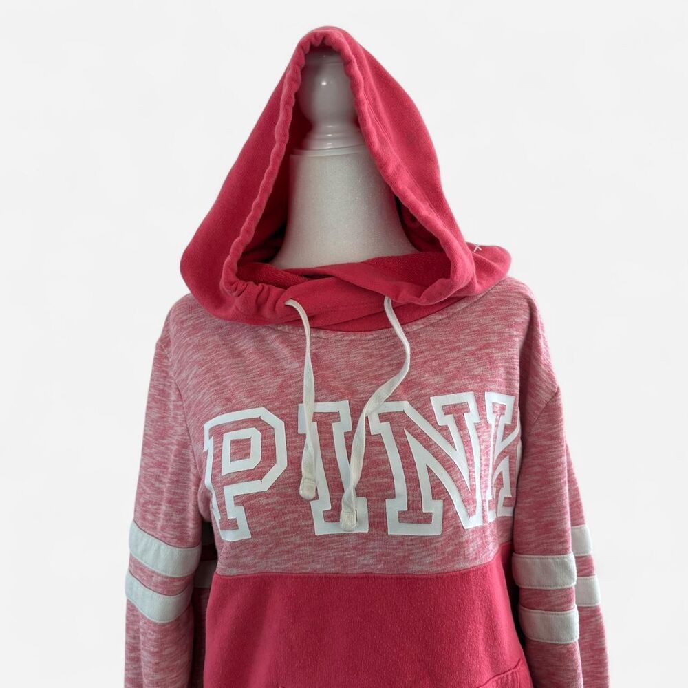 Victoria's Secret PINK Pullover Hoodie Pink Varsity Striped Sleeve Sweatshirt